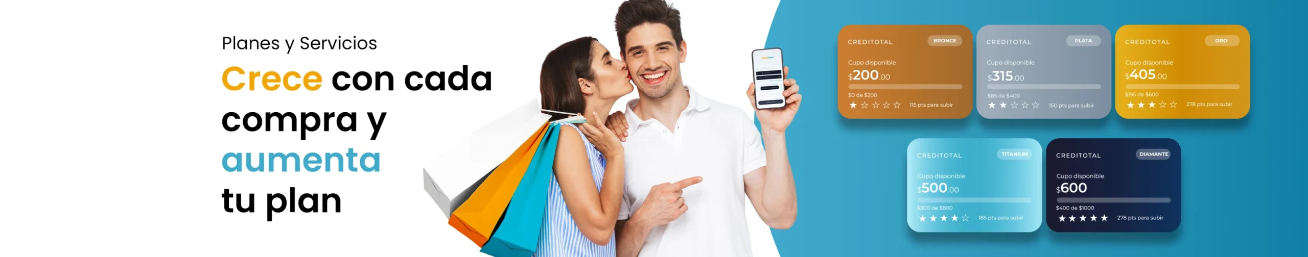 Planes y Servicios — Crece con cada compra y aumenta tu plan